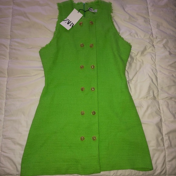 Zara Lime Green Tweed Dress - Picture 8 of 10